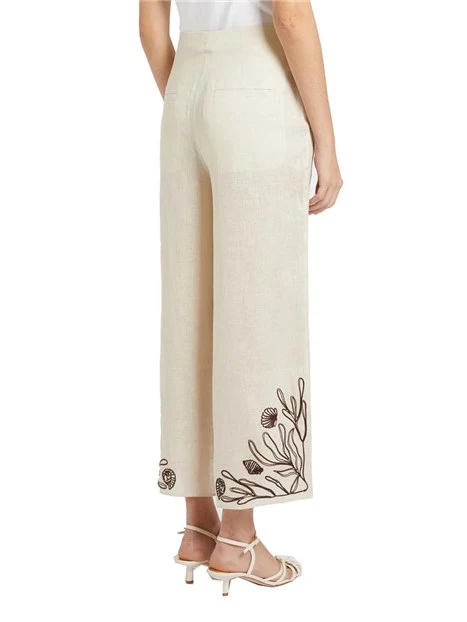 PANTALONI PALAZZO CON FANTASIA RICAMATA DONNA BIANCO