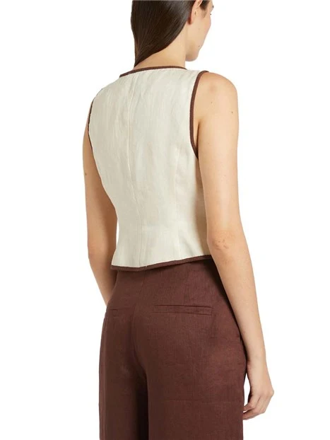 GILET IN LINO CON RICAMI DONNA BIANCO