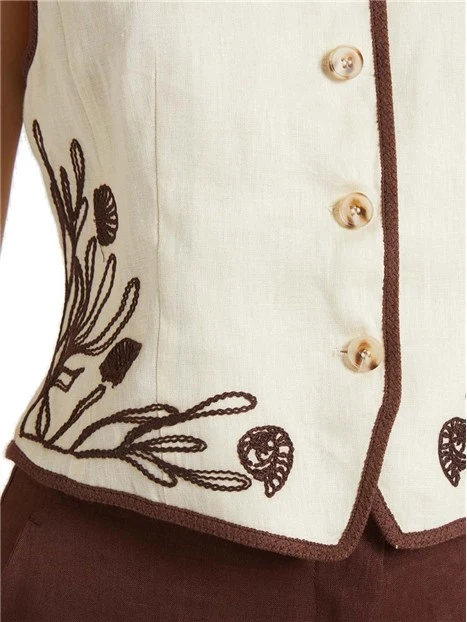 GILET IN LINO CON RICAMI DONNA BIANCO