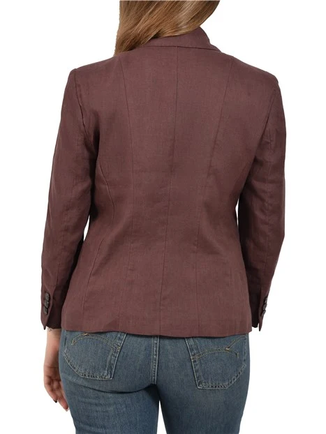 BLAZER MONOPETTO IN LINOMCON IMPUNTURE A VISTA DONNA MARRONE