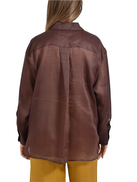 CAMICIA CON TASCHINO APPLICATO SUL PETTO DONNA  MARRONE