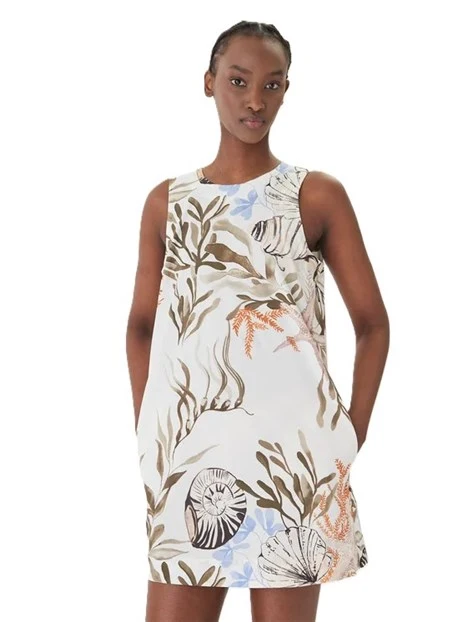 VESTITO CORTO CON STAMPA FANTASIA DONNA BIANCO