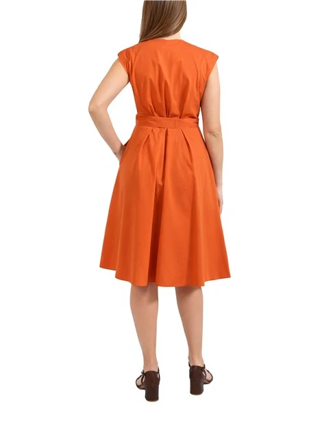 VESTITO CORTO IN PURO COTONE CON SCOLLO A V E INCROCIO DONNA ARANCIO