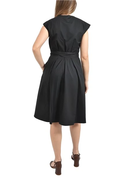 VESTITO CORTO IN PURO COTONE CON SCOLLO A V E INCROCIO DONNA NERO