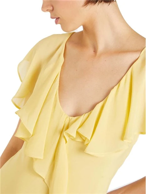 VESTITO LUNGO CON VOLANT E SCOLLATURA A V DONNA GIALLO