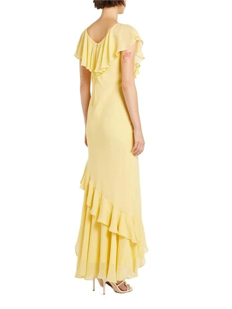 VESTITO LUNGO CON VOLANT E SCOLLATURA A V DONNA GIALLO