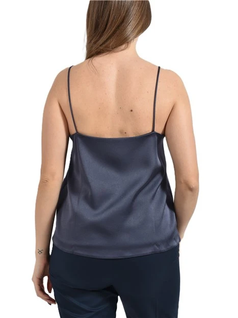 TOP IN SATIN CON SCOLLO A V DONNA BLU