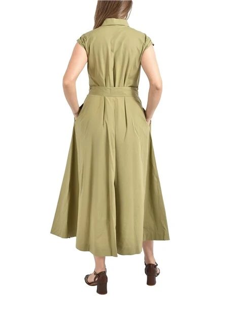 VESTITO LUNGO CON SCOLLO A CAMICIA E CINTURA DONNA VERDE