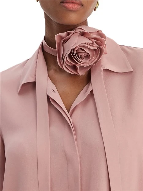 CAMICIA IN MISTO SETA CON FUSCIACCA CON FIORE IN TESSURO REMOVIBILE DONNA ROSA