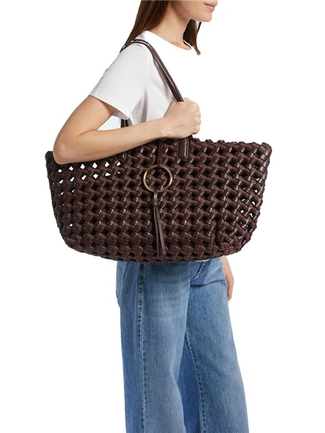 BORSA A SPALLA TESSUTO INTRECCIATO  DONNA MARRONE