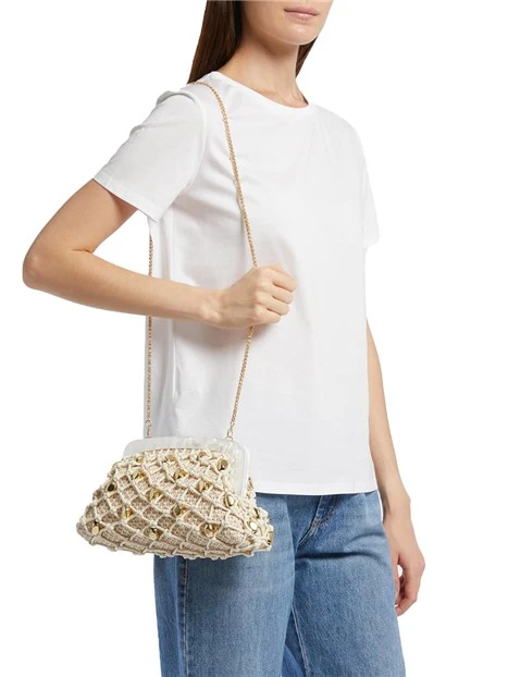 POCHETTE CON PIETRE DECORATIVE DONNA BIANCO