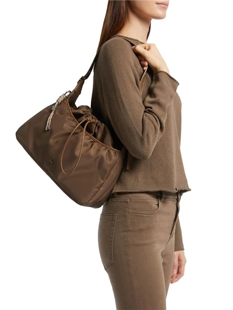 BORSA A MANO LOGO VERNICIATO DONNA MARRONE