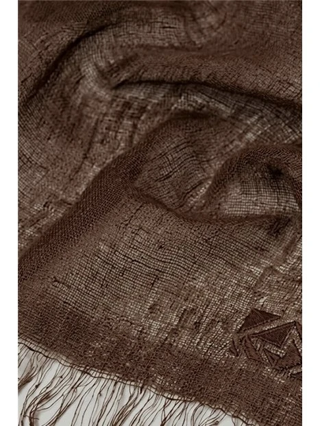 FOULARD IN LINO CON FRANGE DONNA MARRONE