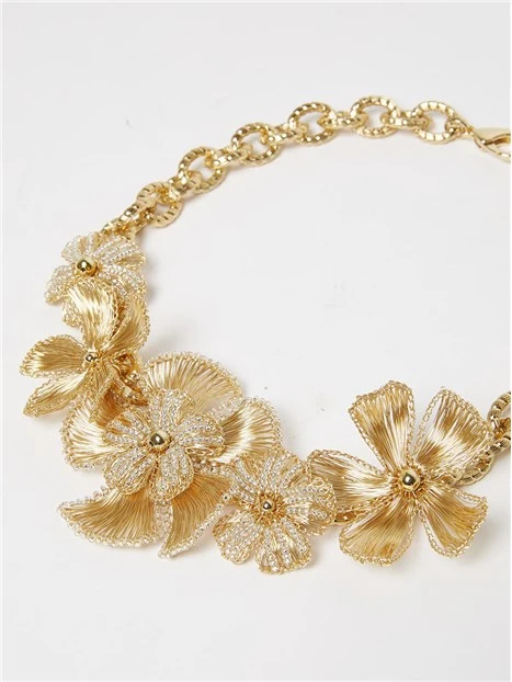 COLLANA METALLICA CON FIORI DONNA ORO