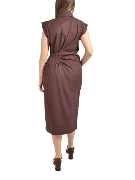 VESTITO LUNGO CON DRAPPEGGIO IN VITA  DONNA MARRONE