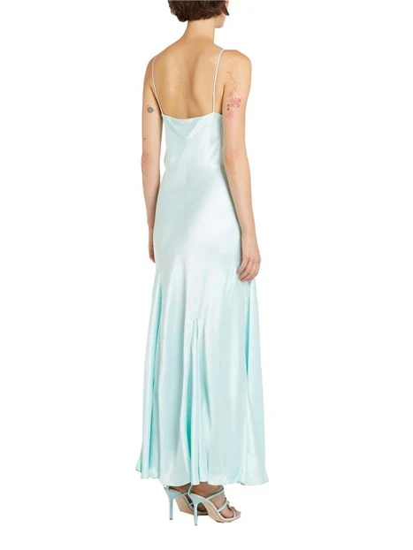 VESTITO LUNGO IN RASO MISTO VISCOSA DONNA TURCHESE