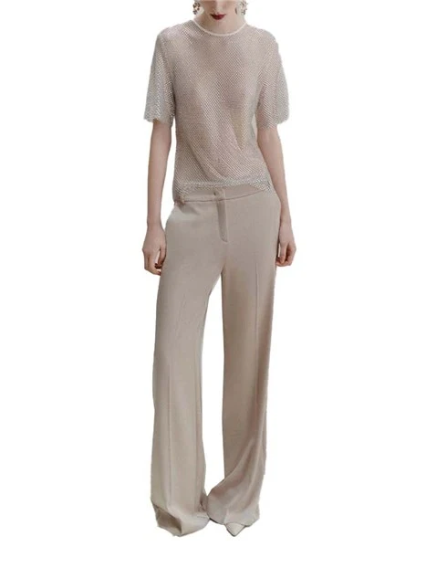 T-SHIRT MANICA CORTA IN RETE CON STRASS DONNA BIANCO