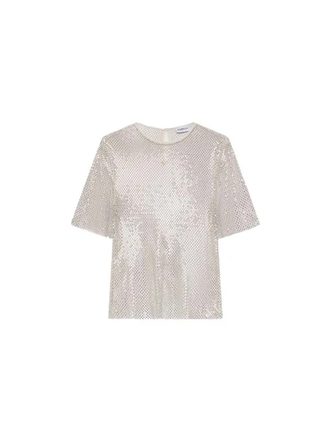 T-SHIRT MANICA CORTA IN RETE CON STRASS DONNA BIANCO