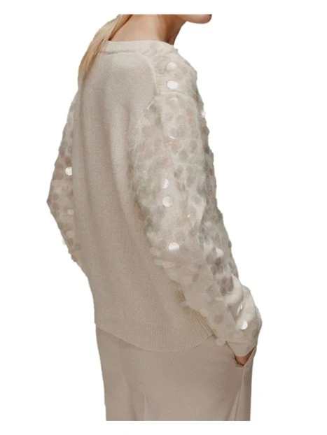 MAGLIA CON SCOLLO A V CON MAXI PAILLETTE DONNA AVORIO