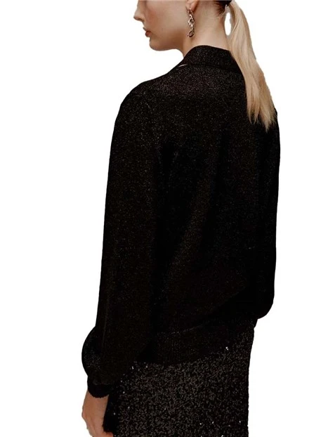 MAGLIA CON SCOLLO A V IN LUREX CON FUSCIACCA DONNA NERO