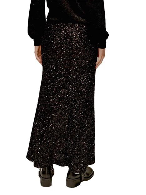 GONNA LUNGA CON PAILLETTE RICAMATE DONNA NERO