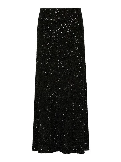 GONNA LUNGA CON PAILLETTE RICAMATE DONNA NERO