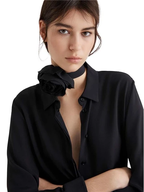 CAMICIA CABIRIA IN MISTO SETA DONNA NERO
