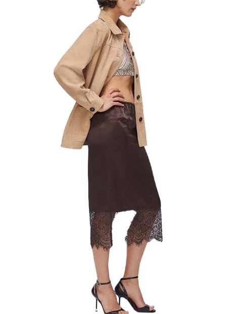 GONNA LUNGA CON PIZZO SUL FONDO DONNA MARRONE