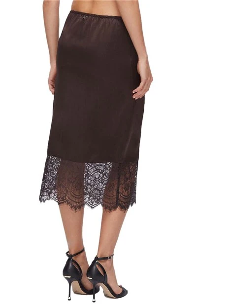 GONNA LUNGA CON PIZZO SUL FONDO DONNA MARRONE