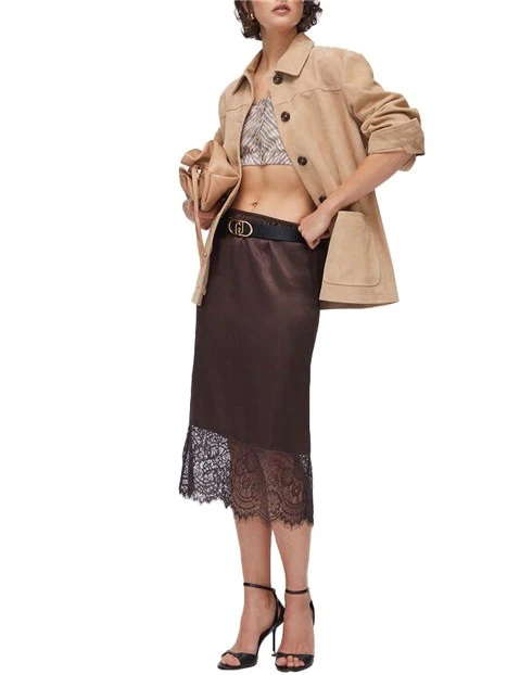 GONNA LUNGA CON PIZZO SUL FONDO DONNA MARRONE