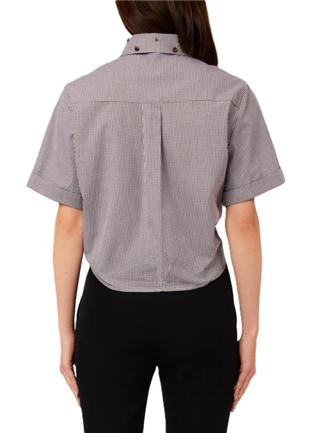 CAMICIA MANICA CORTA CON DETTAGLI GIOIELLO DONNA MARRONE