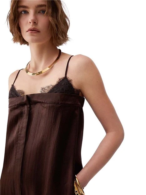 TUTA CON BRETELLE E PIZZO DONNA MARRONE