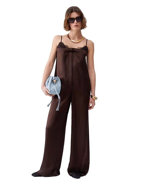 TUTA CON BRETELLE E PIZZO DONNA MARRONE