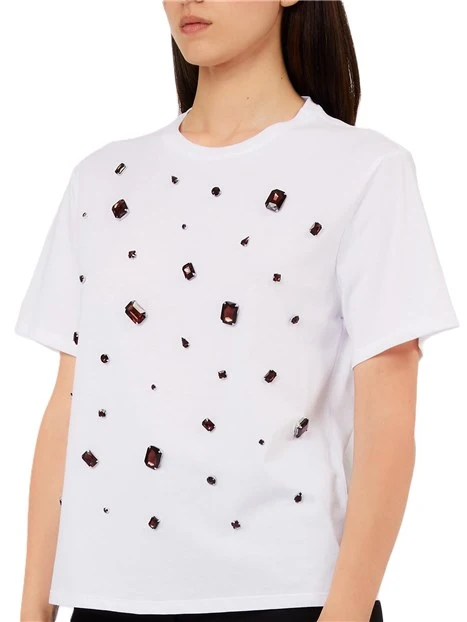 T-SHIRT MANICA CORTA CON APPLICAZIONE GIOIELLO DONNA BIANCO