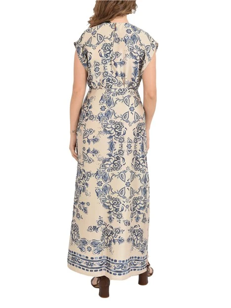 VESTITO LUNGO FANTASIA FOULARD DONNA BIANCO