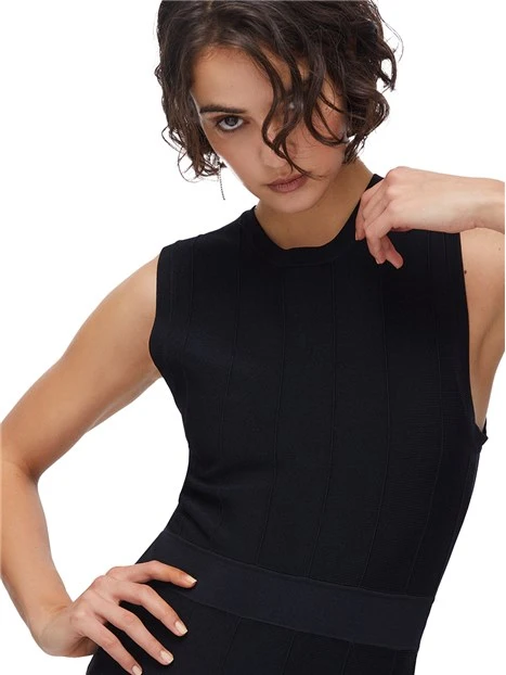 VESTITO LUNGO CON FRANGE DONNA NERO