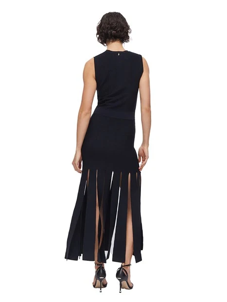 VESTITO LUNGO CON FRANGE DONNA NERO