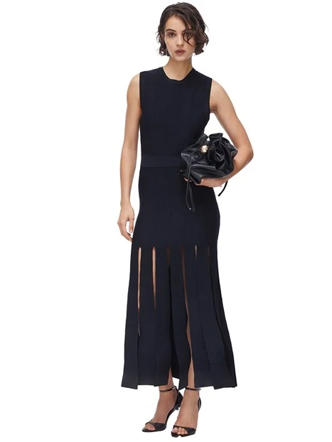 VESTITO LUNGO CON FRANGE DONNA NERO