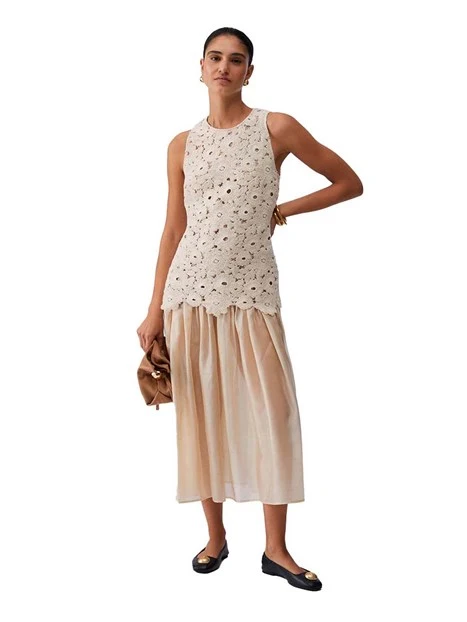 VESTITO LUNGO CON TOP IN PIZZO DONNA BIANCO