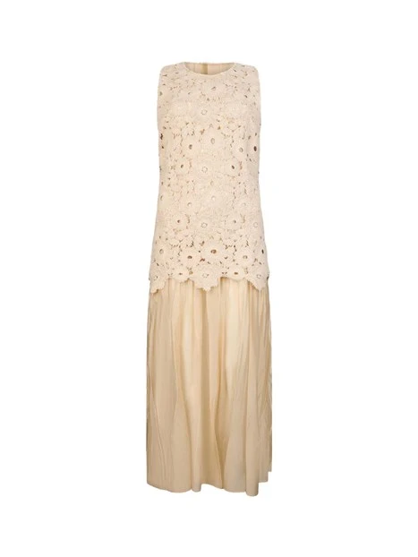 VESTITO LUNGO CON TOP IN PIZZO DONNA BIANCO