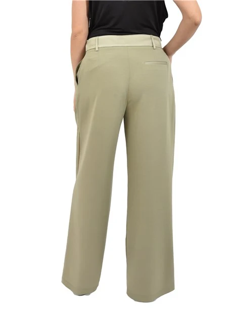 PANTALONE PALAZZO CON PINCE FRONTALI E CINTURONE TONO SU TONO DONNA VERDE