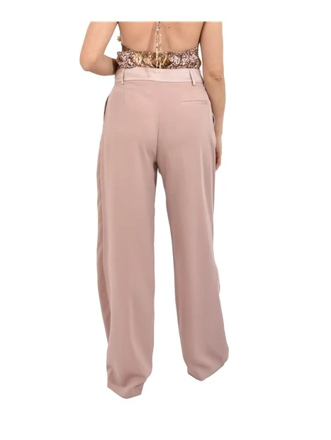 PANTALONE PALAZZO CON PINCE FRONTALI E CINTURONE TONO SU TONO DONNA ROSA