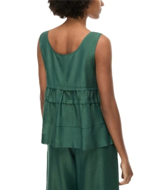 TOP IN MUSSOLA MISTO COTONE E SETA  CON BLAZE E PIEGHE DONNA VERDE