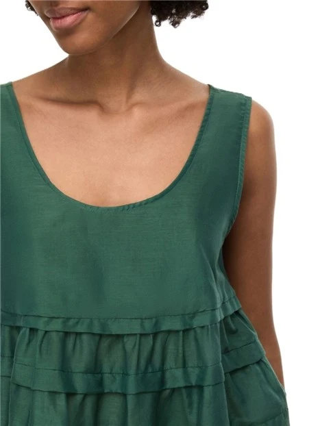 TOP IN MUSSOLA MISTO COTONE E SETA  CON BLAZE E PIEGHE DONNA VERDE