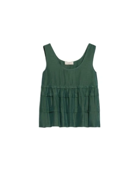 TOP IN MUSSOLA MISTO COTONE E SETA  CON BLAZE E PIEGHE DONNA VERDE