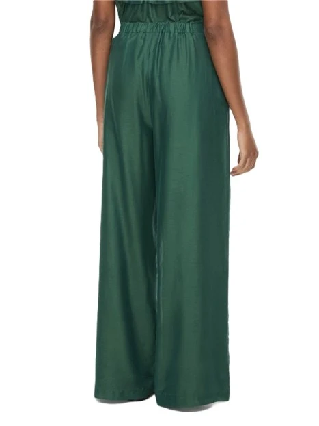 PANTALONI PALAZZO IN MUSSOLA DI COTONE CON ELASTICO IN VITA SUL RETRO DONNA VERDE