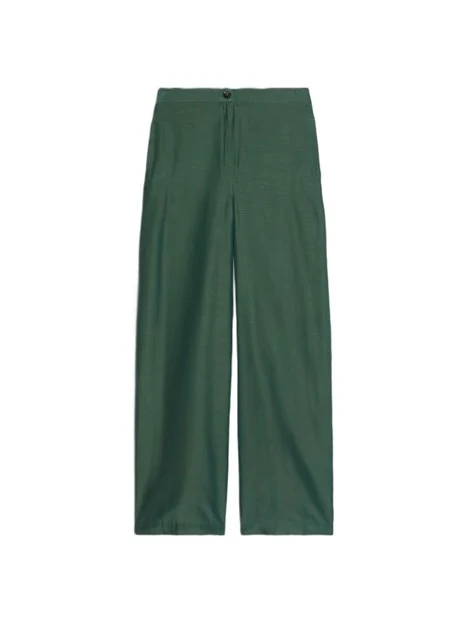 PANTALONI PALAZZO IN MUSSOLA DI COTONE CON ELASTICO IN VITA SUL RETRO DONNA VERDE