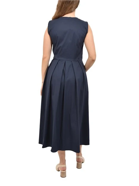 VESTITO LUNGO IN POPELINE MISTO COTONE CON GONNA A PIEGHE DONNA BLU