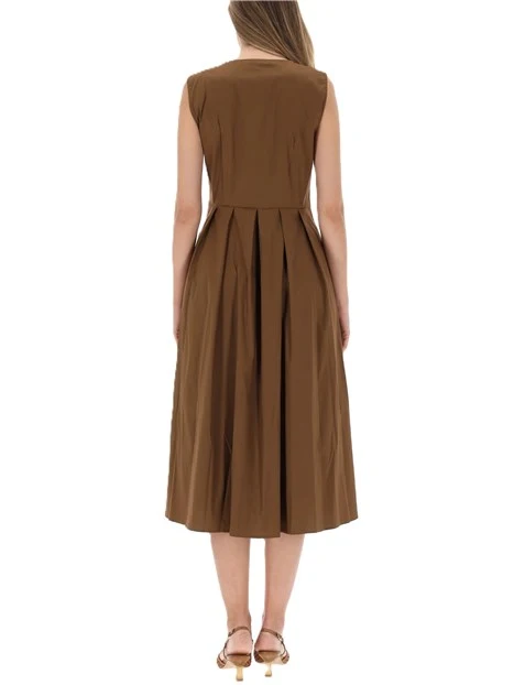 VESTITO LUNGO IN POPELINE MISTO COTONE CON GONNA A PIEGHE DONNA MARRONE