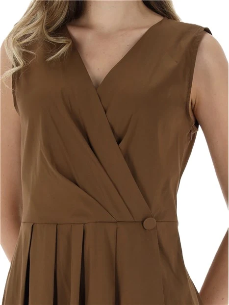 VESTITO LUNGO IN POPELINE MISTO COTONE CON GONNA A PIEGHE DONNA MARRONE